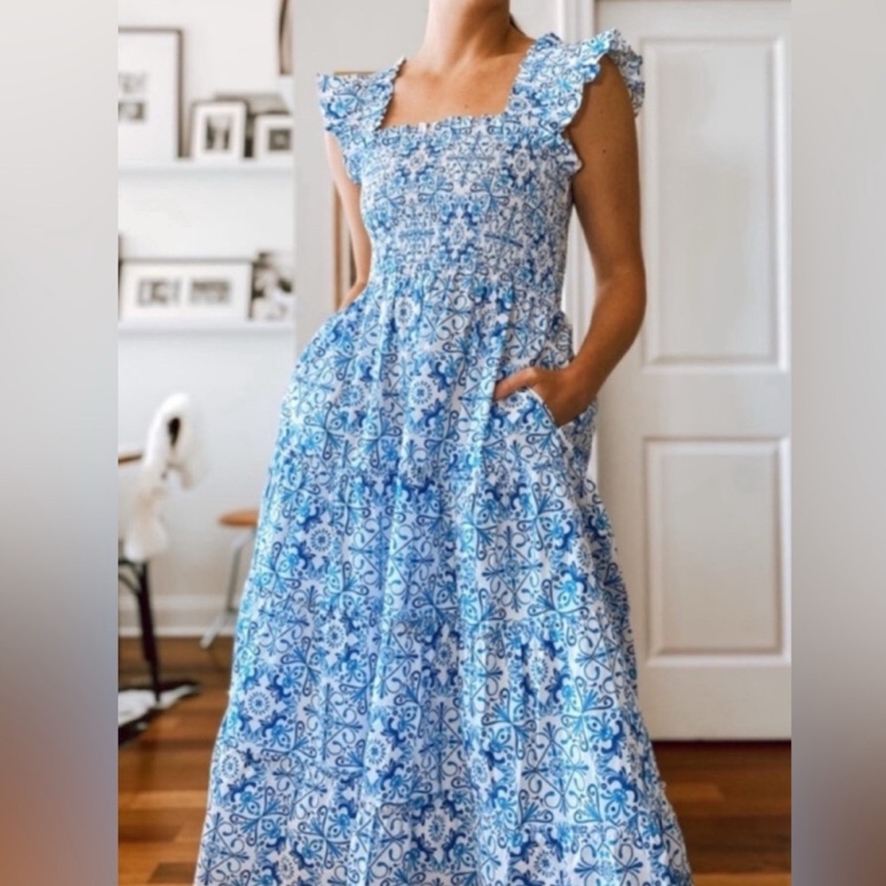 Hill House Home Ellie Nap Dress Blue Mosaic Large
